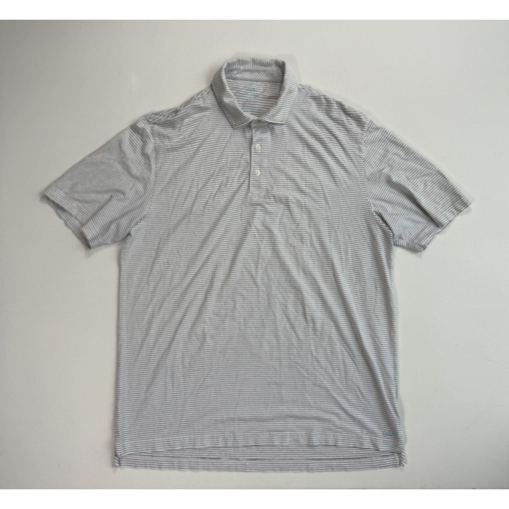 Peter Millar Seaside Wash Polo Shirt Mens Large Striped Golf Coastal Beach Blue